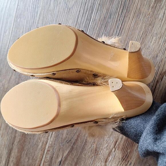Pelle Moda Tan Leather Fur Wood Heel Size 6 - Picture 7 of 9